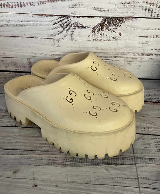 Gucci Rubber Logo Platform Mule Sandals Neutral White 6