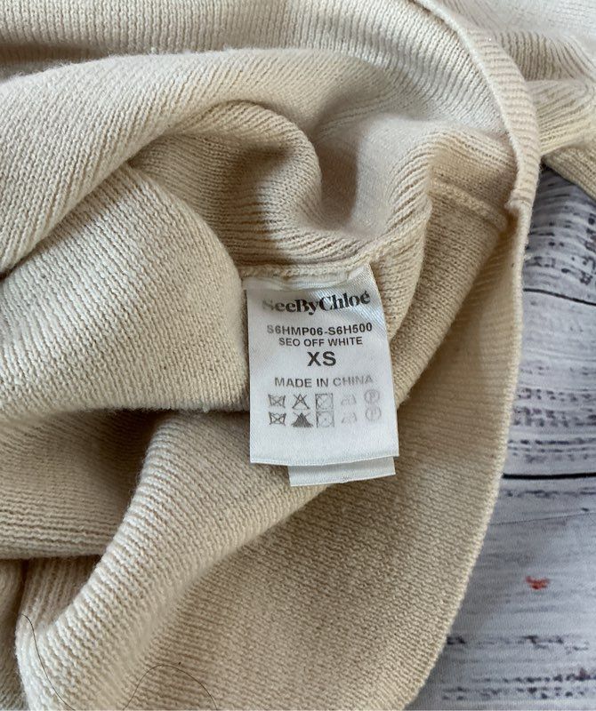 Women's See by Chloe Beige Wool Sweater w/ black velvet buttons Size XS
