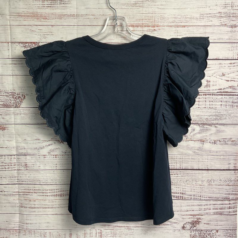 See By Chloe Navy Cotton Ruffled Sleeve T-shirt - Size M