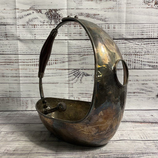 Vintage Hand Hammered Silverplate & Rosewood Italian Wine Caddy Bottle Holder