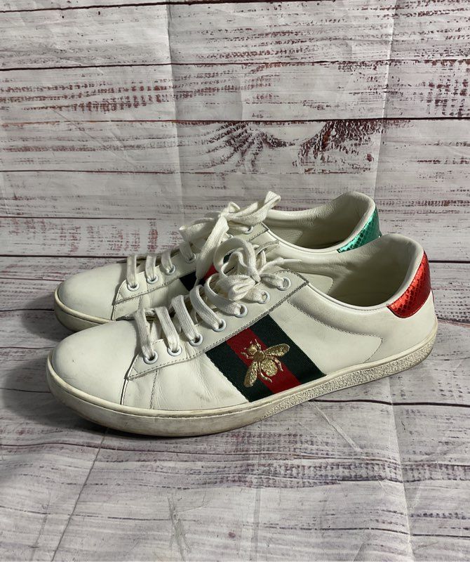 Gucci GG ACE 429446 Men's Sneakers White Leather Size 11 US/44.5 Bee Embroidered