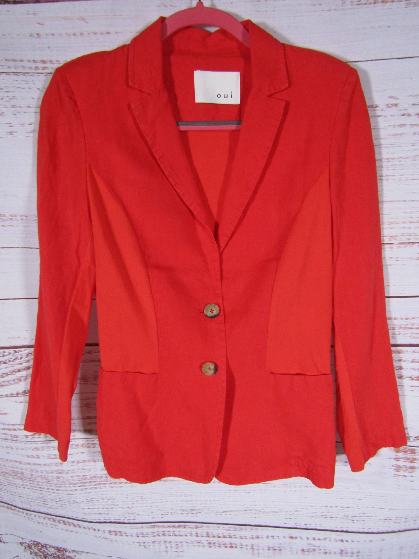 Oui Women's Red Linen Blazer Jacket Size 6