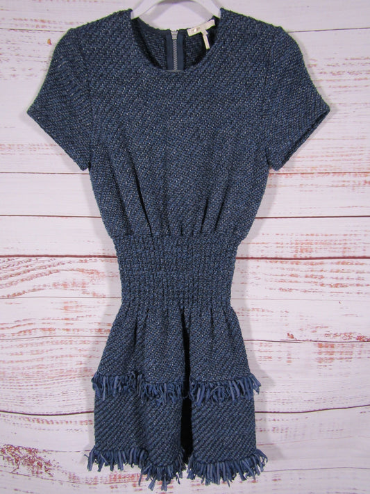 Maje Rabata Women's Blue Tweed Short Sleeve Mini Dress Size 2