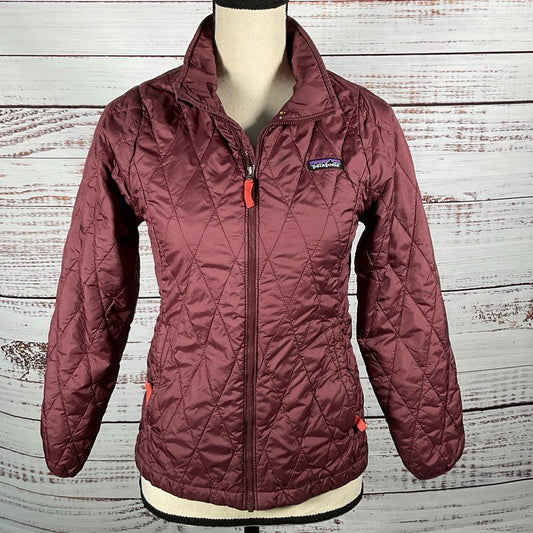 PATAGONIA Girls Burgundy Full Zip Primaloft Quilt Nano Puff Jacket - SZ L