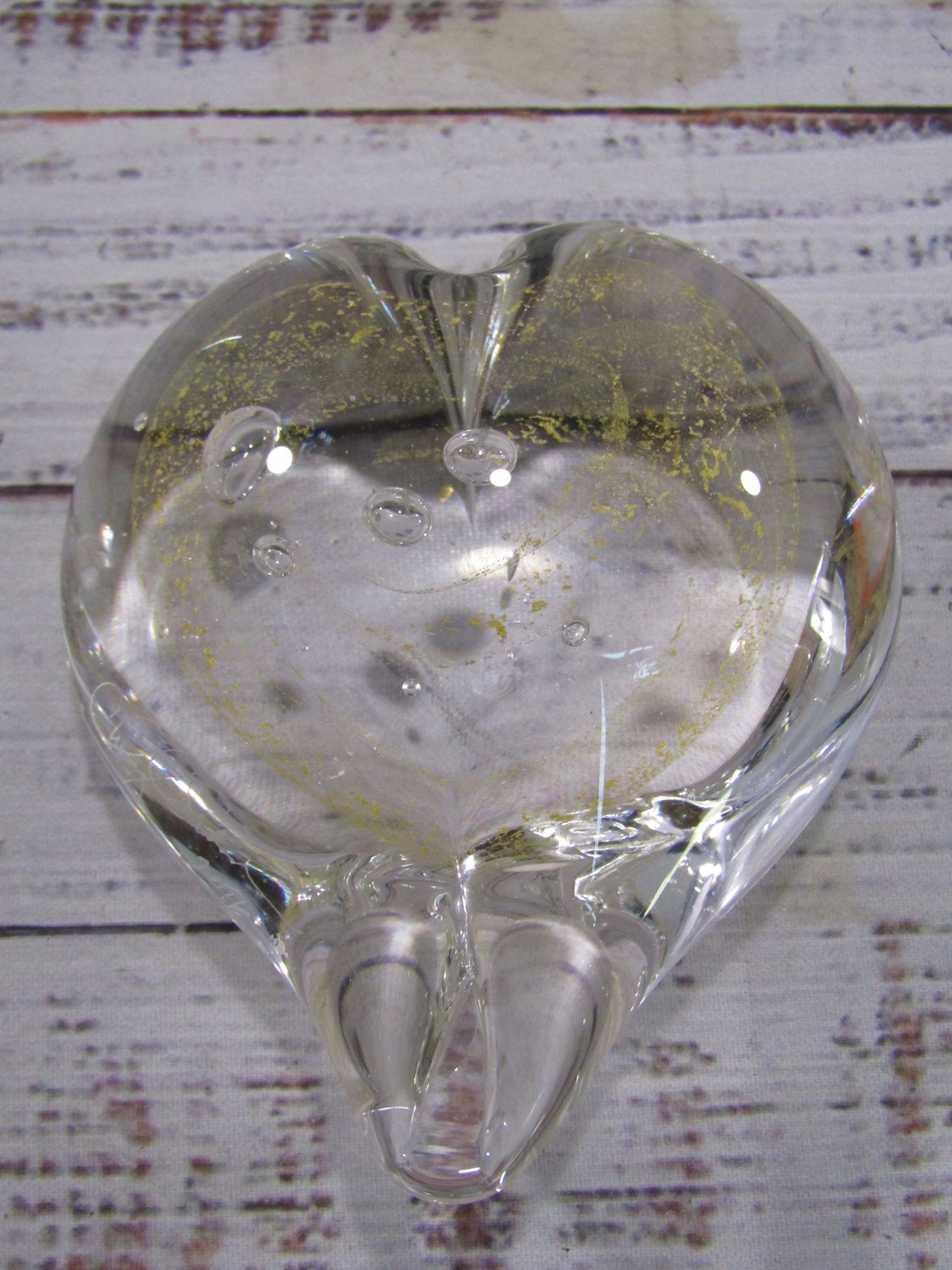 2016 Artist Signed Handblown Glass Gold Fleck Heart Paperweight