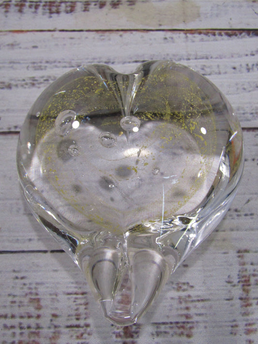 2016 Artist Signed Handblown Glass Gold Fleck Heart Paperweight