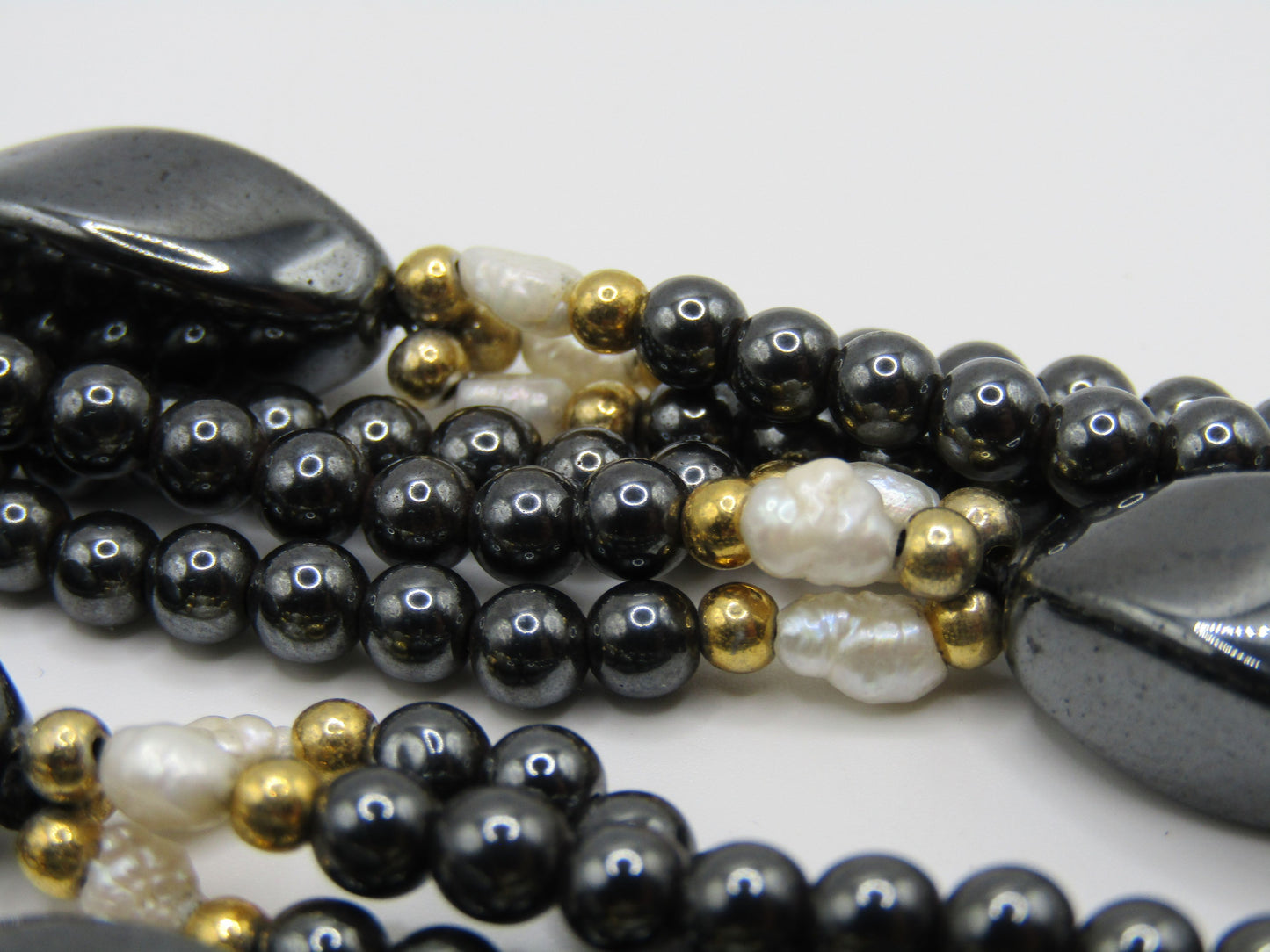 Beaded Hematite Rice Pearl Necklace