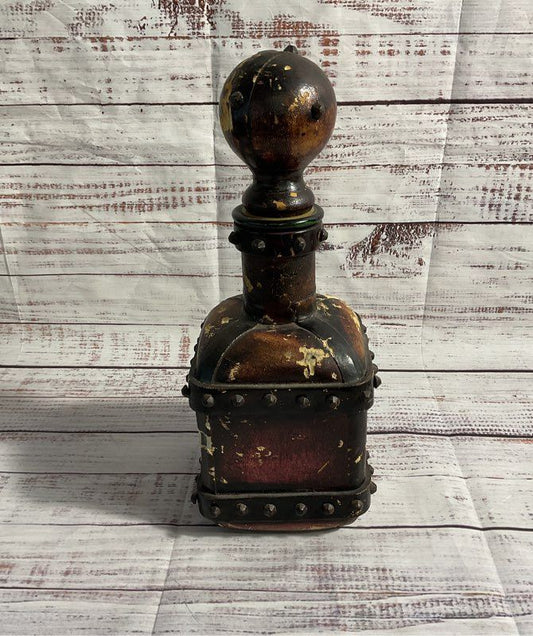 Decorative Display Leather Clad Drinks Decanter Bottle Made In Italy 11"
