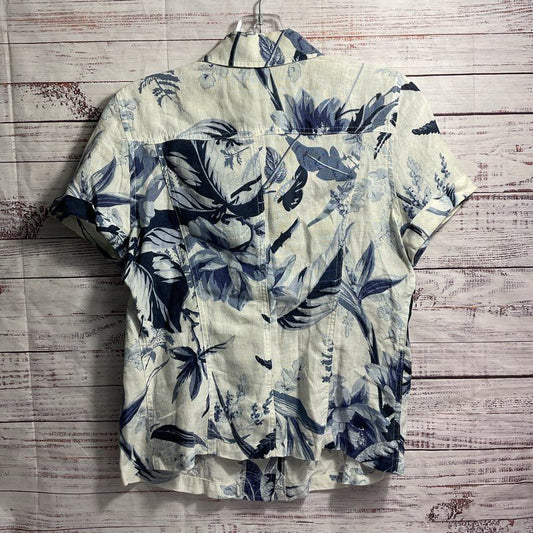 Kenzo Jeans Blue/White Floral Button Up Short Sleeve Blouse - Size 8