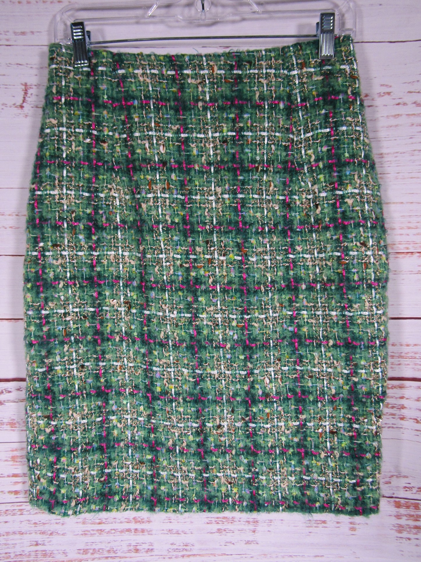 Vintage Lydia Lucci Women's Green Plaid Tweed Skirt Size 2