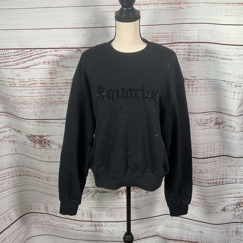 Good American Aquarius Black Sequin Astrology Horoscope Crewneck Sweater Size 2