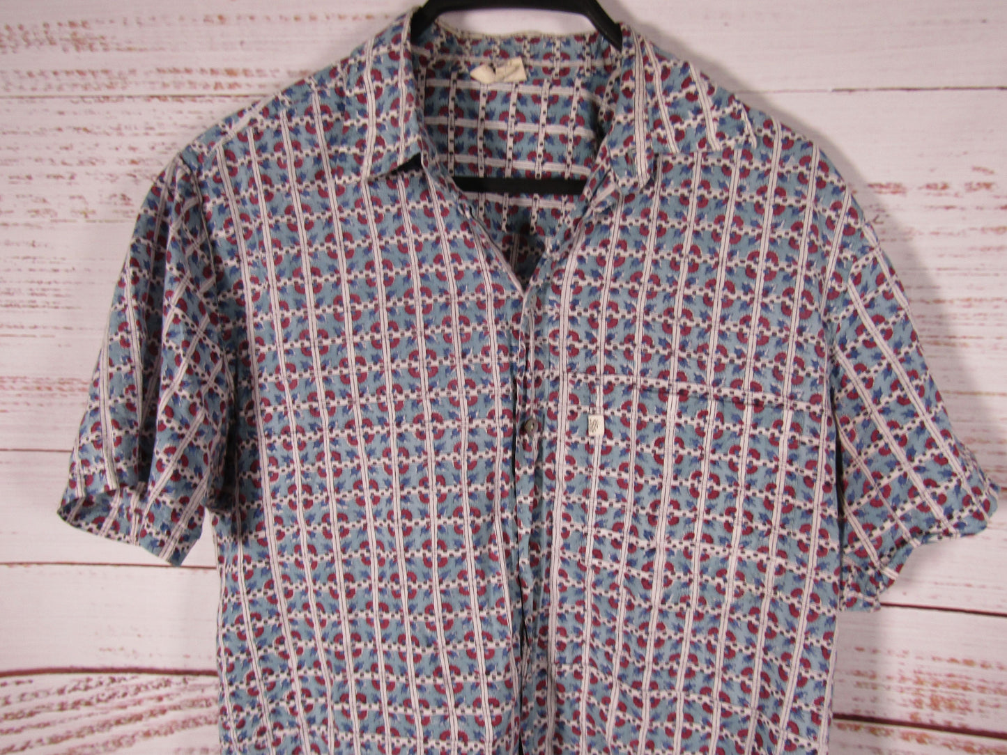 Anokhi Men's Multi-Color Block Print Short Sleeve Shirt Size XS