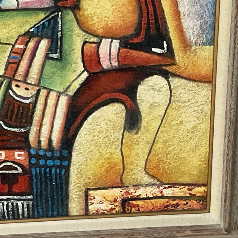 Signed BILL LONG Netherlands Aztec Colorful Painting- FRAMED 31" X 27"