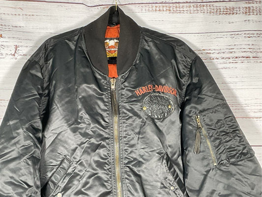 HARLEY DAVIDSON Harley Ownders Group Men's Black Satin Bomber Jacket- SZ L
