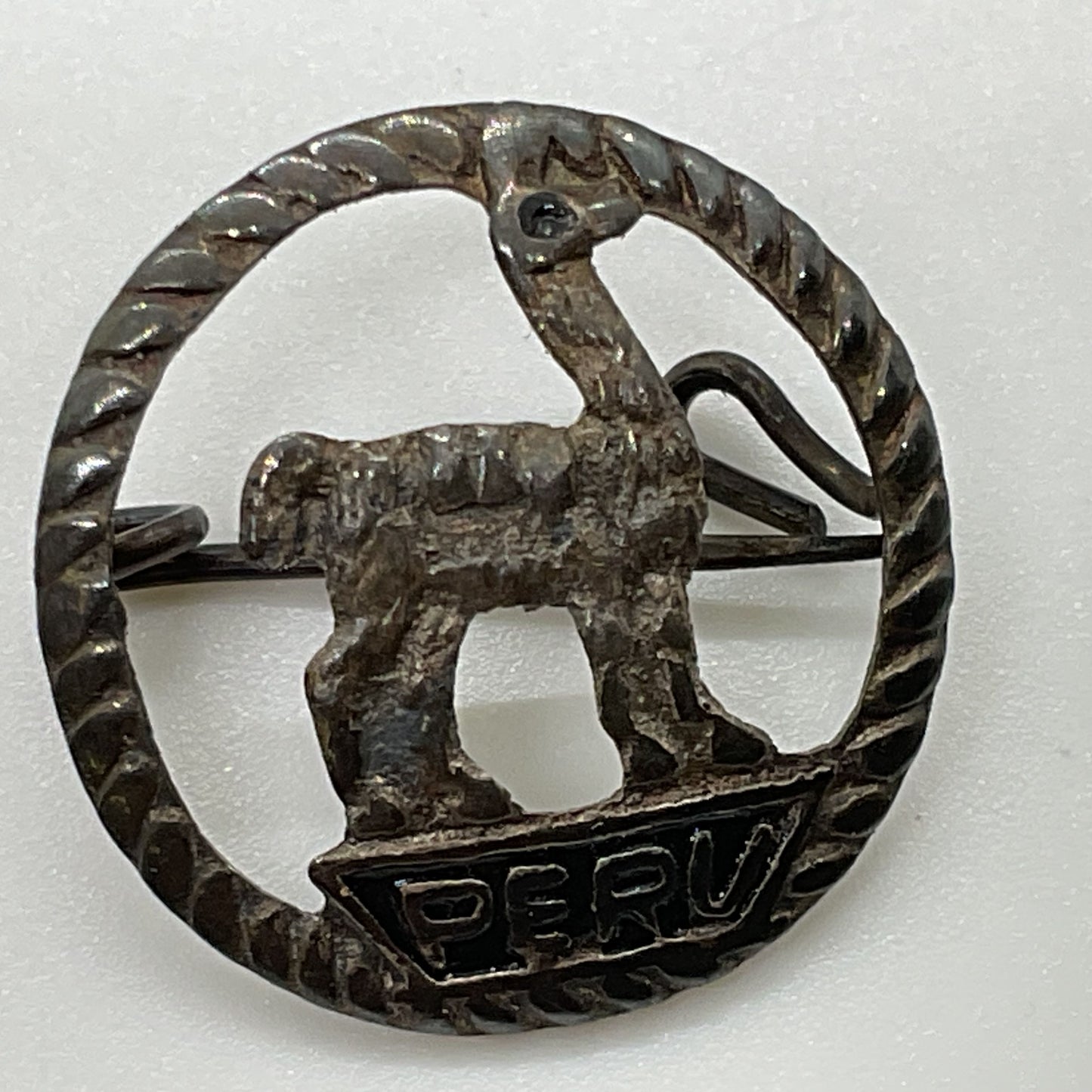 VTG./ANTIQUE PERU Sterling Silver Llama .75" Brooch/Pin- 1.71g