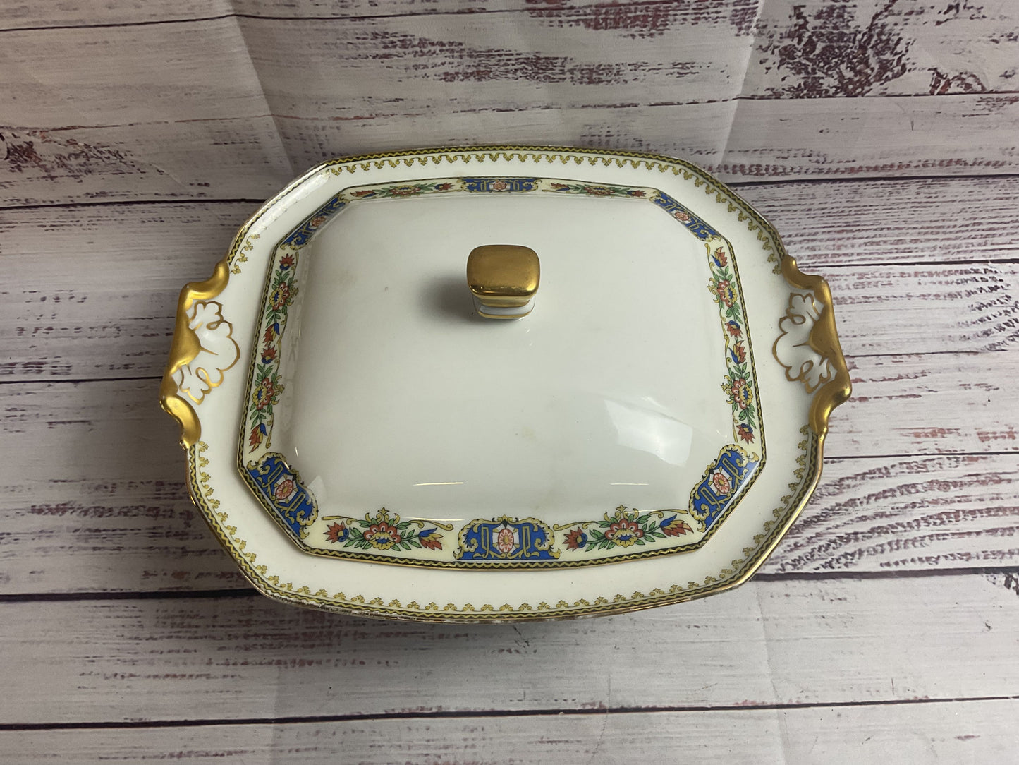 T & V Limoges Porcelain Rectangular Serving Bowl With Lid