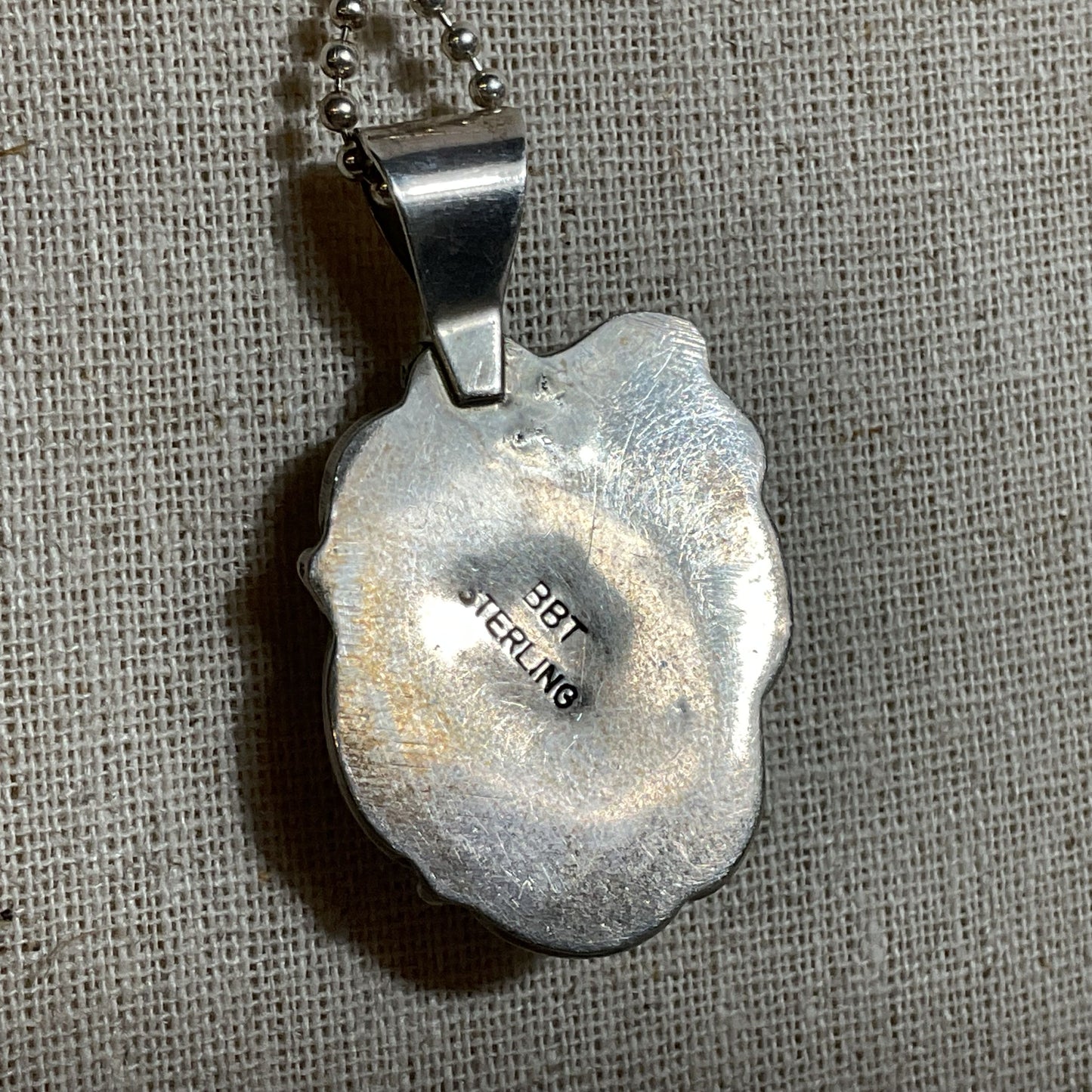 BBT Sterling Silver & Blue Lace Agate Oval Pendant 36" Chain Necklace- 19.13g