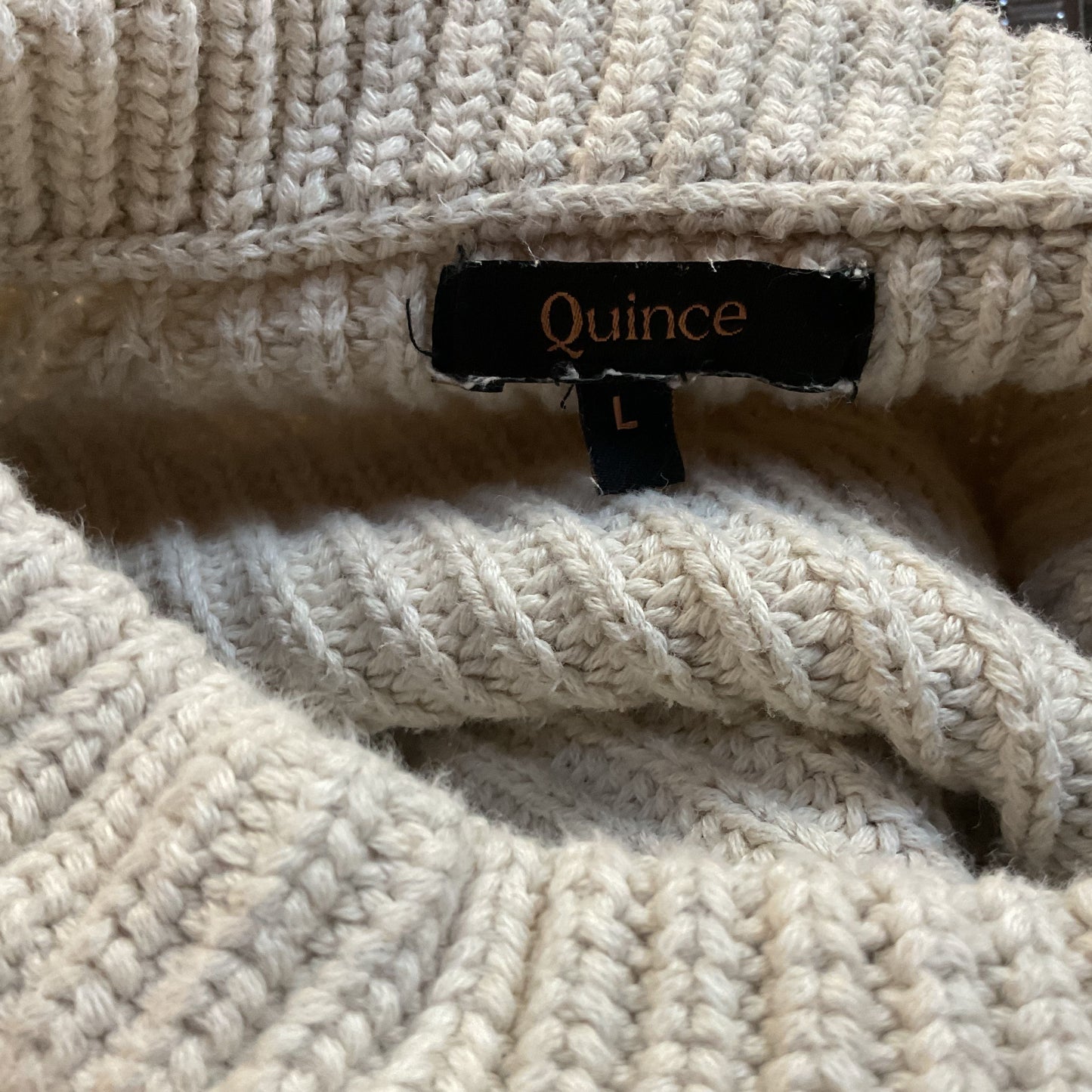 QUINCE Women's Beige Cable Crewneck Sweater- SZ L