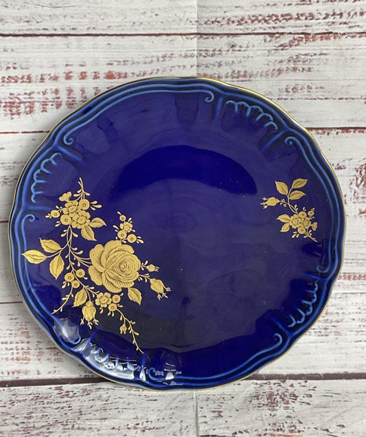 Bareuther Waldsassen Echt Vintage 22K Gold Germany Dessert Plate Cobalt