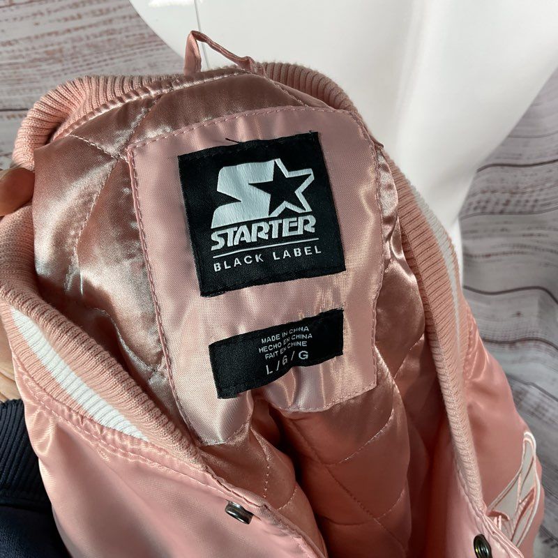 Starter Black Label Golden State Warriors Pink Satin Bomber Jacket Size Large