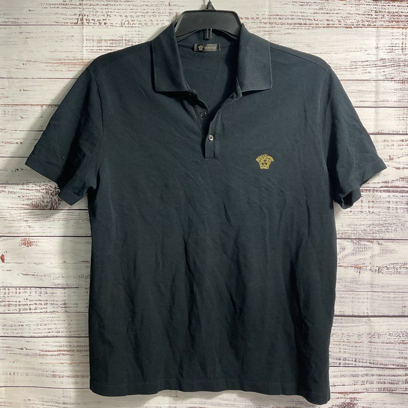 Versace Black Medusa Logo Embroidered Polo Shirt - Size XL