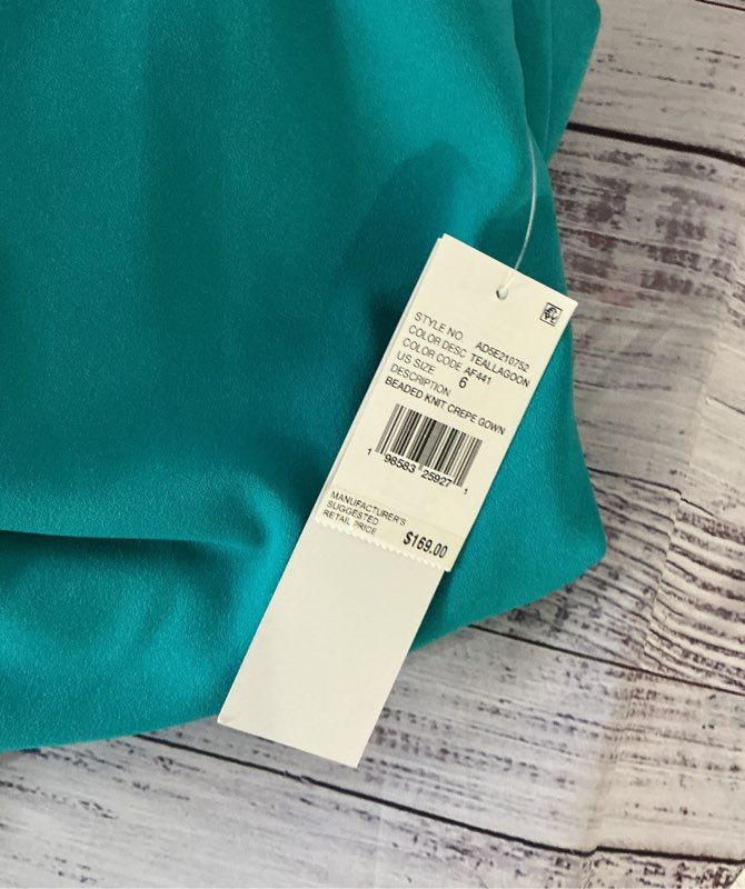 NWT Women's Papell Studio Teal One Shoulder Dress Size 6 Retail $169