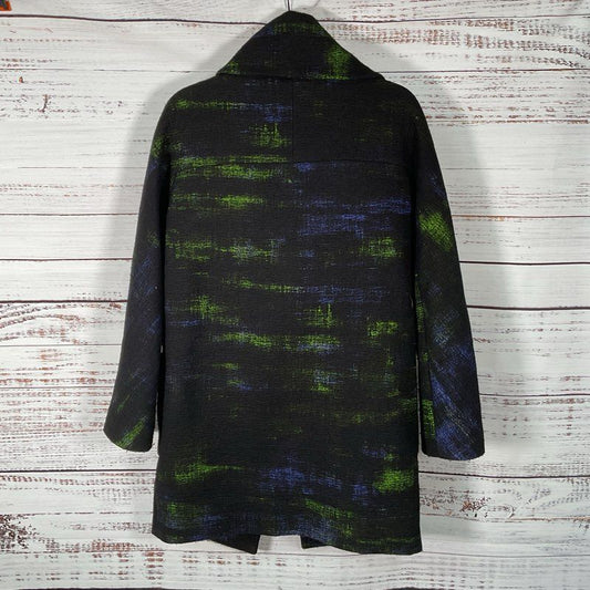 Elie Tahari Black/Blue/Green Wool Blend Patterned Coat - Size S