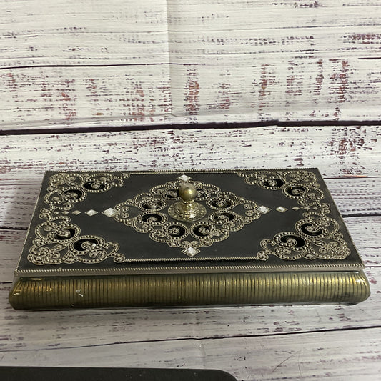 VTG. Ornate Enamel Mirrored Metal Jewelry Trinket Box-4.5" x 7.25"