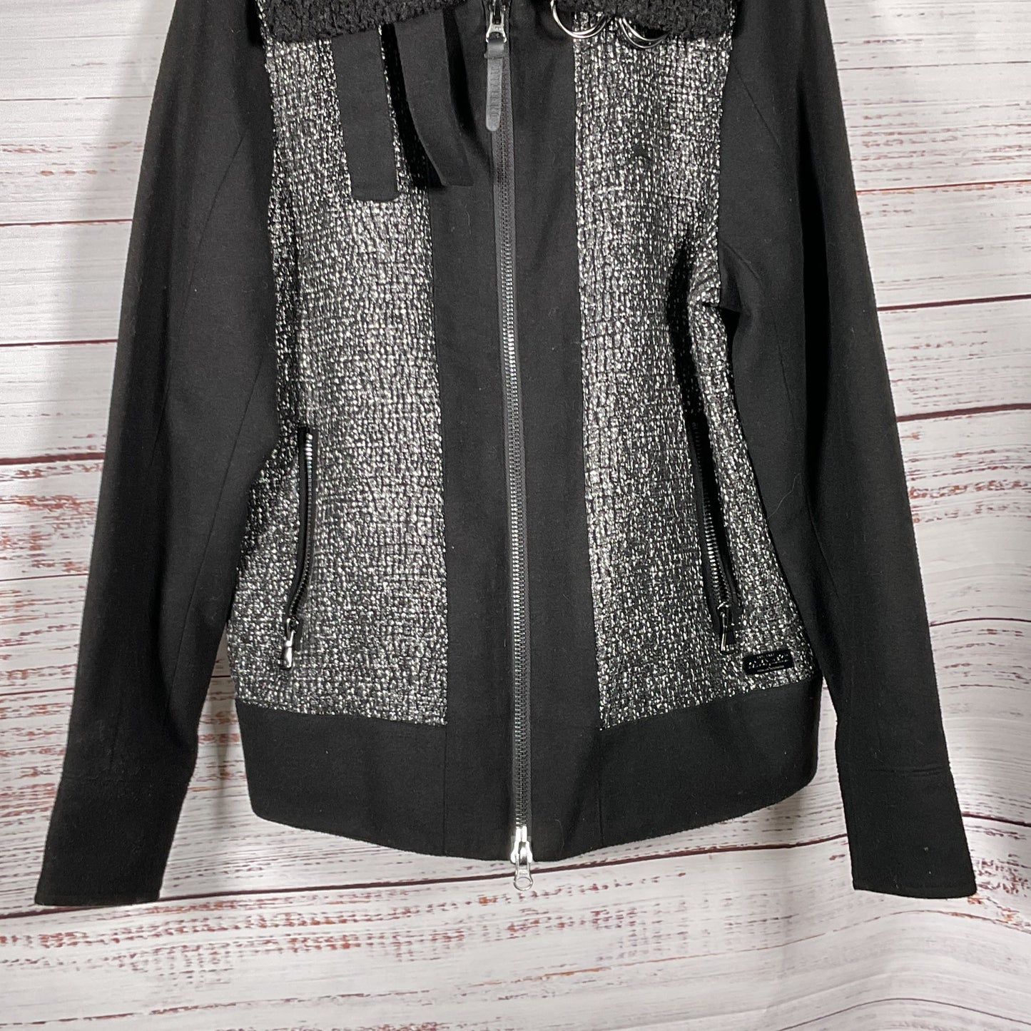 A. TIZIANO Men's Black Gray Tweed Zip Up Jacket- SZ M