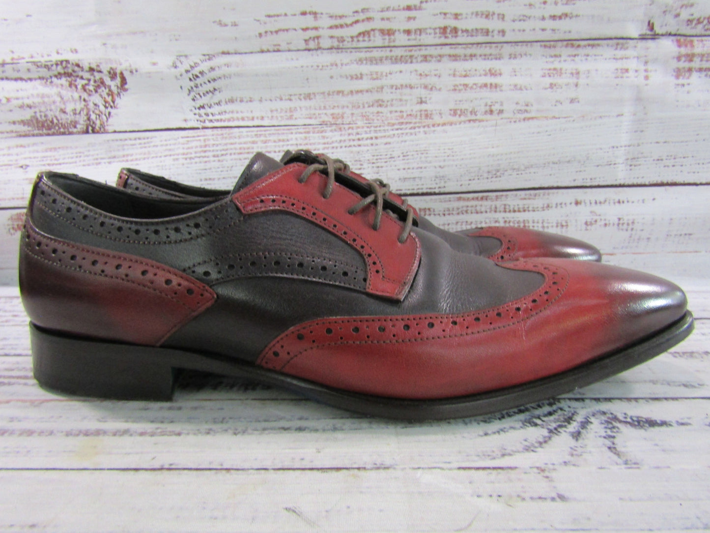 Emilio Franco Men's Black & Red Leather Wingtip Oxfords Size 11 Made in Italy