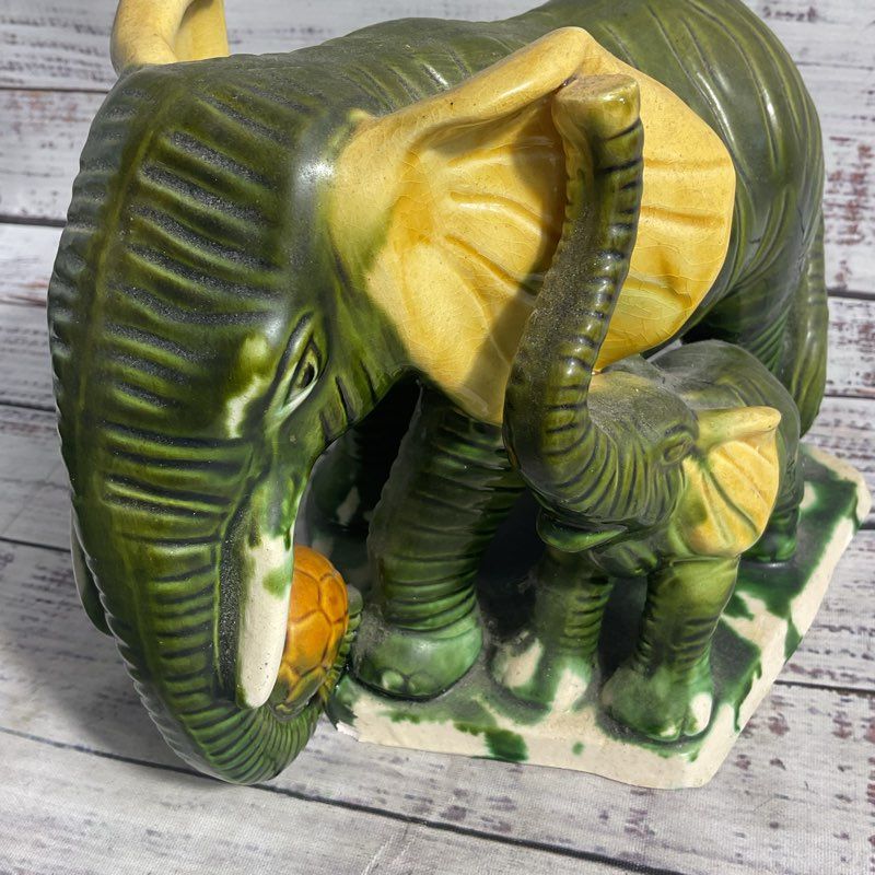 Chinese Tang Sancai Green Porcelain Elephant Statue 6" Tall Animal Sculpture