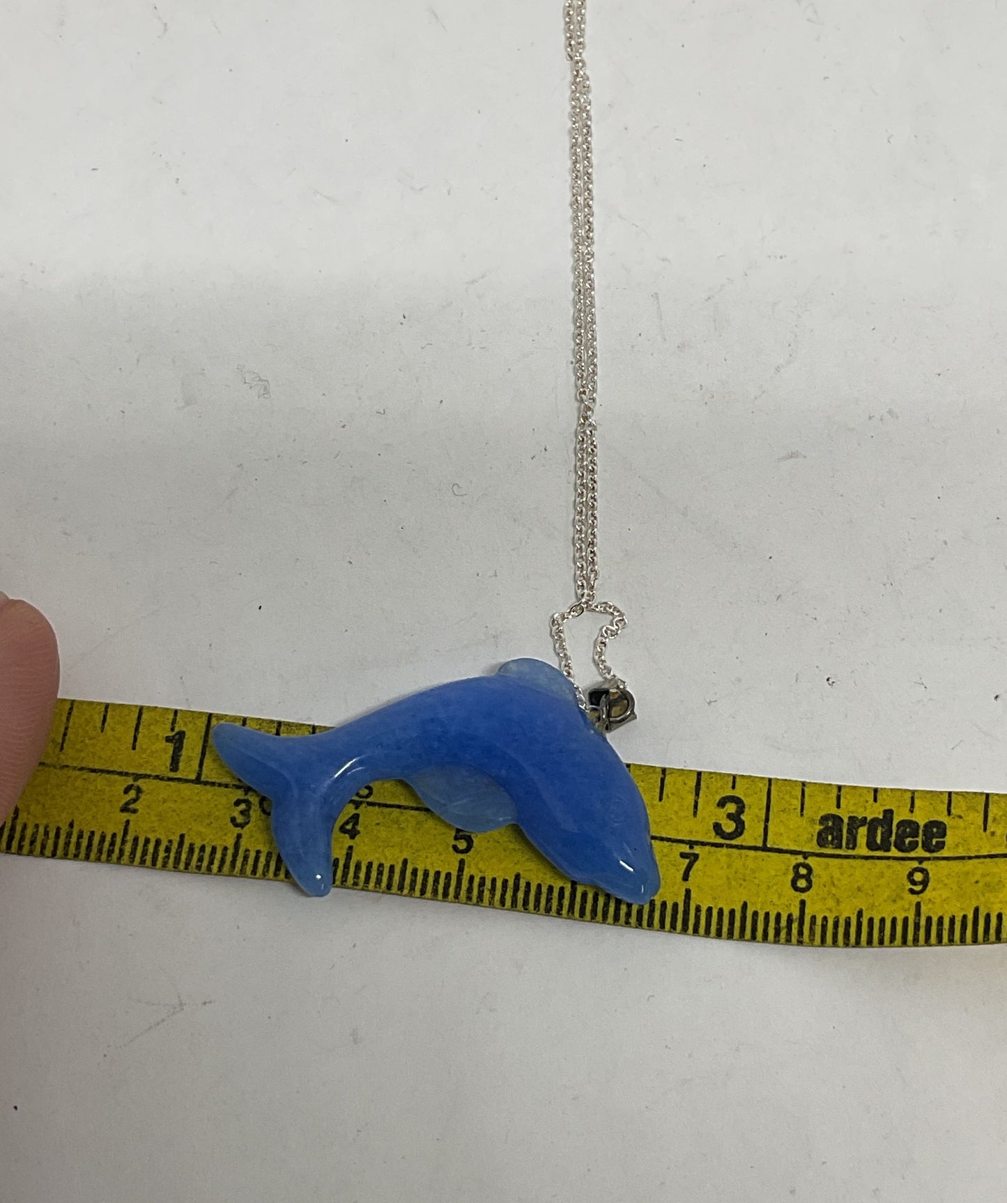 Blue Jade Dolphin Pendant Sterling Silver Chain Necklace