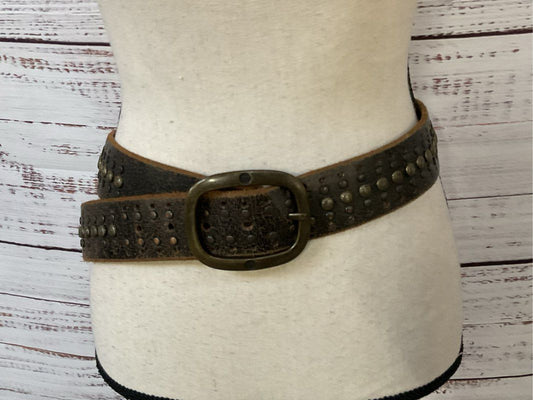 AG ADRIANO GOLDSCHMEID Men's Brown Studded Brass Buckle Belt- SZ 32