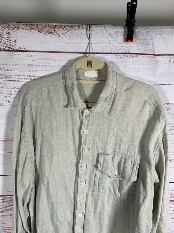 CP Shades Men's Linen Blend Grey Button Up Long Sleeve Shirt Size XL