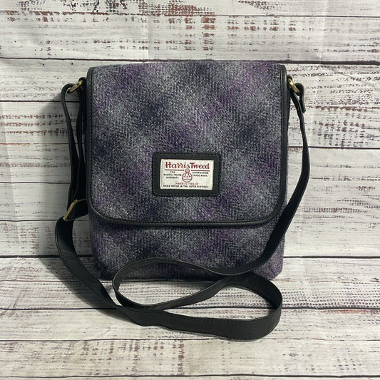 NEW w/ DAMAGE Harris Tweed Purple & Gray Plaid Wool Crossbody Shoulder Bag