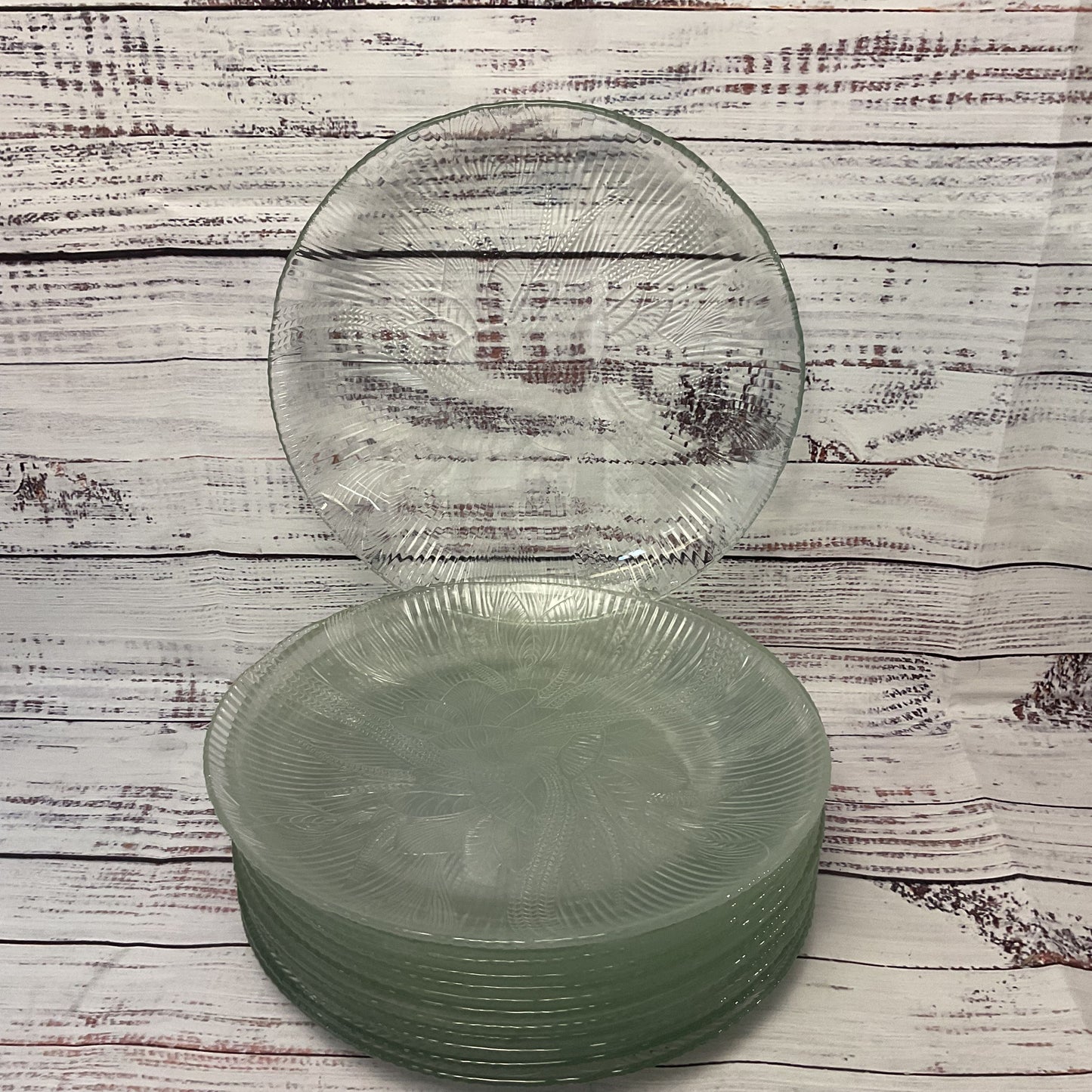 Pasari Indonesia Clear Crystal Glass Floral Design Lot Of 13 Dinner Plates 10"