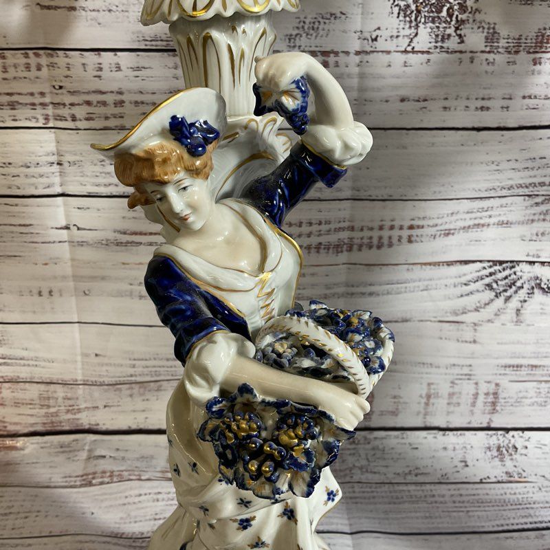 Pair ANTQ. 1817 ECHT KOBALT Blue/White Gold Gilt Porcelain Victorian Candelabras