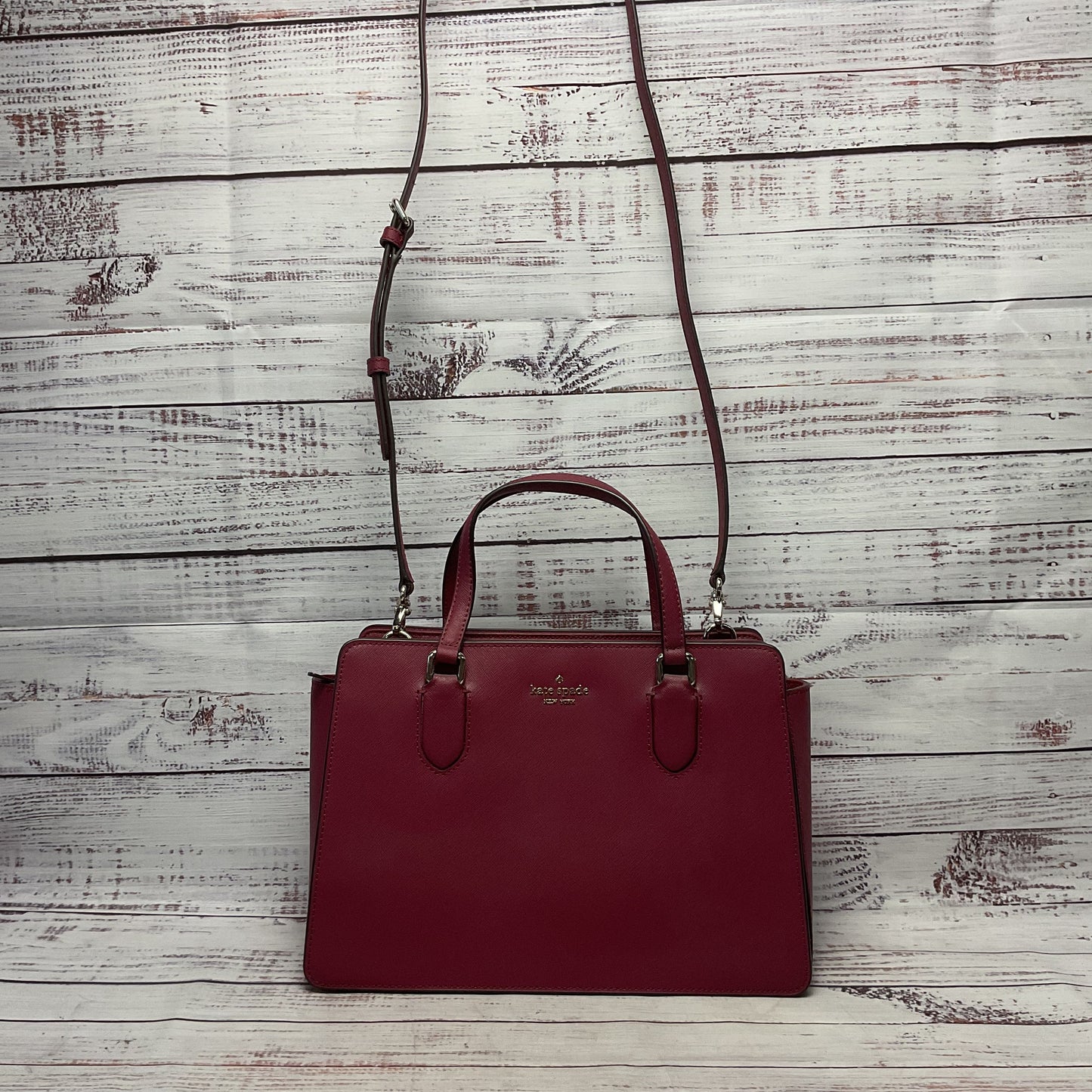 Kate Spade NY Laurel Way Reese Deep Plum Leather Satchel Top Handle Purse Bag