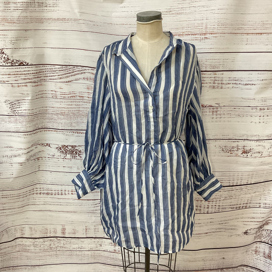 Banana Republic Blue White Stripe Ramie Waist Tie Shirt Dress - Size XL New