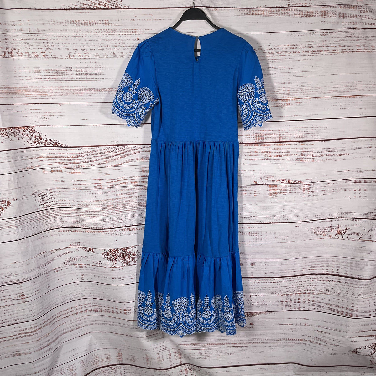 Boden Isabel Broderie Blue Cut Out White Short Sleeve Dress - Size 6R