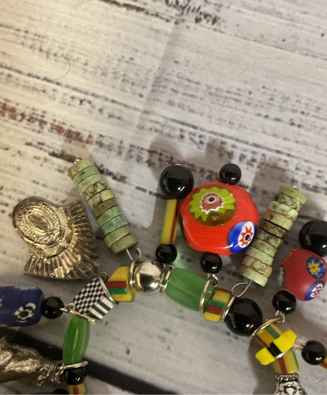 Elastic Charm Bracelet Silver Glass & Stone Charms