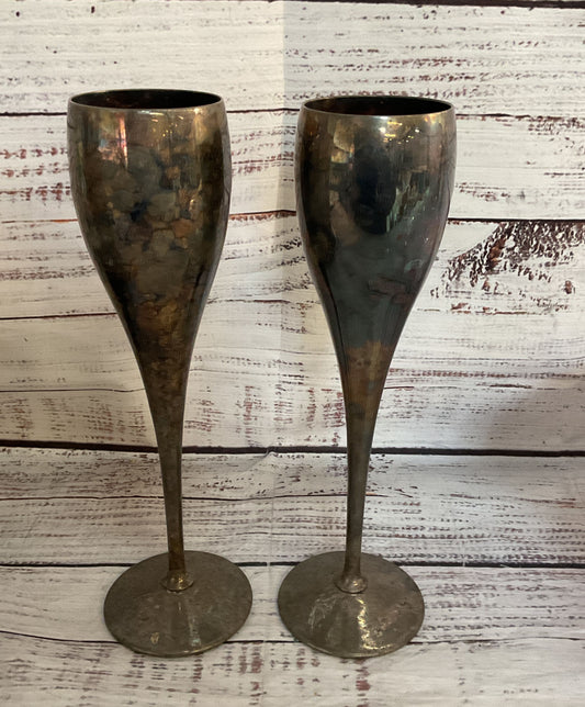 Kirk Stieff Vintage Set of 2 Champagne Flutes Silverplate