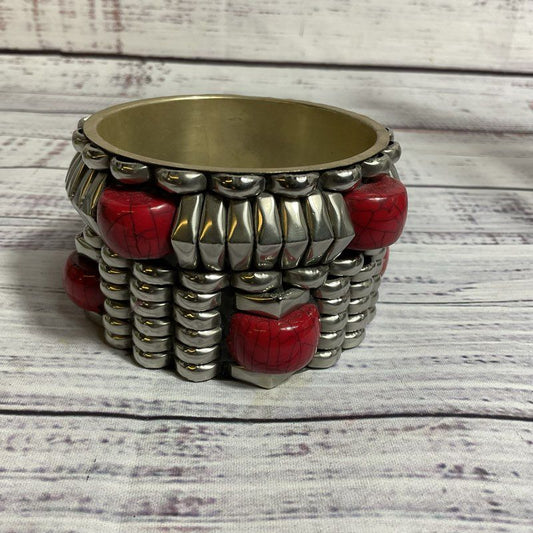 MNG MANGO Silver Tone and Resin?? Wide Bangle Bracelet- 8"