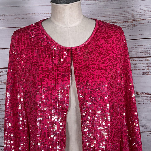 CONIGLIO Women's Pink Sequin & Fringe Cardigan Jacket- SEE MEASUREMENTS