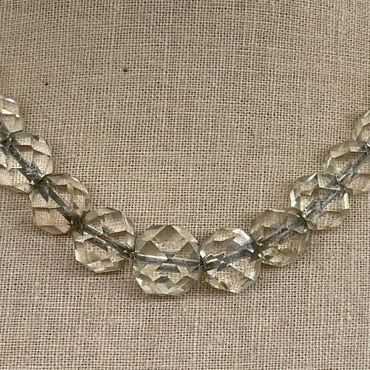 VTG. Art Deco Sterling Faceted Graduated Crystal Quartz Beaded Necklace- 14.75"
