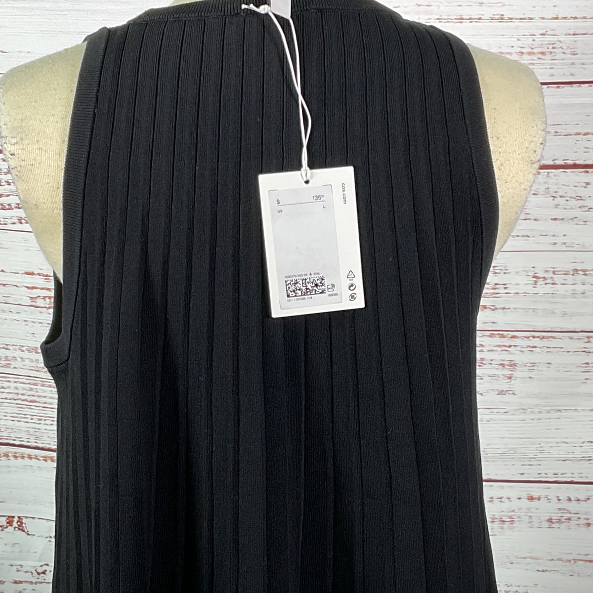 NWT COS Women's Black Knit Ribbed Tank Midi Dress- SZ L