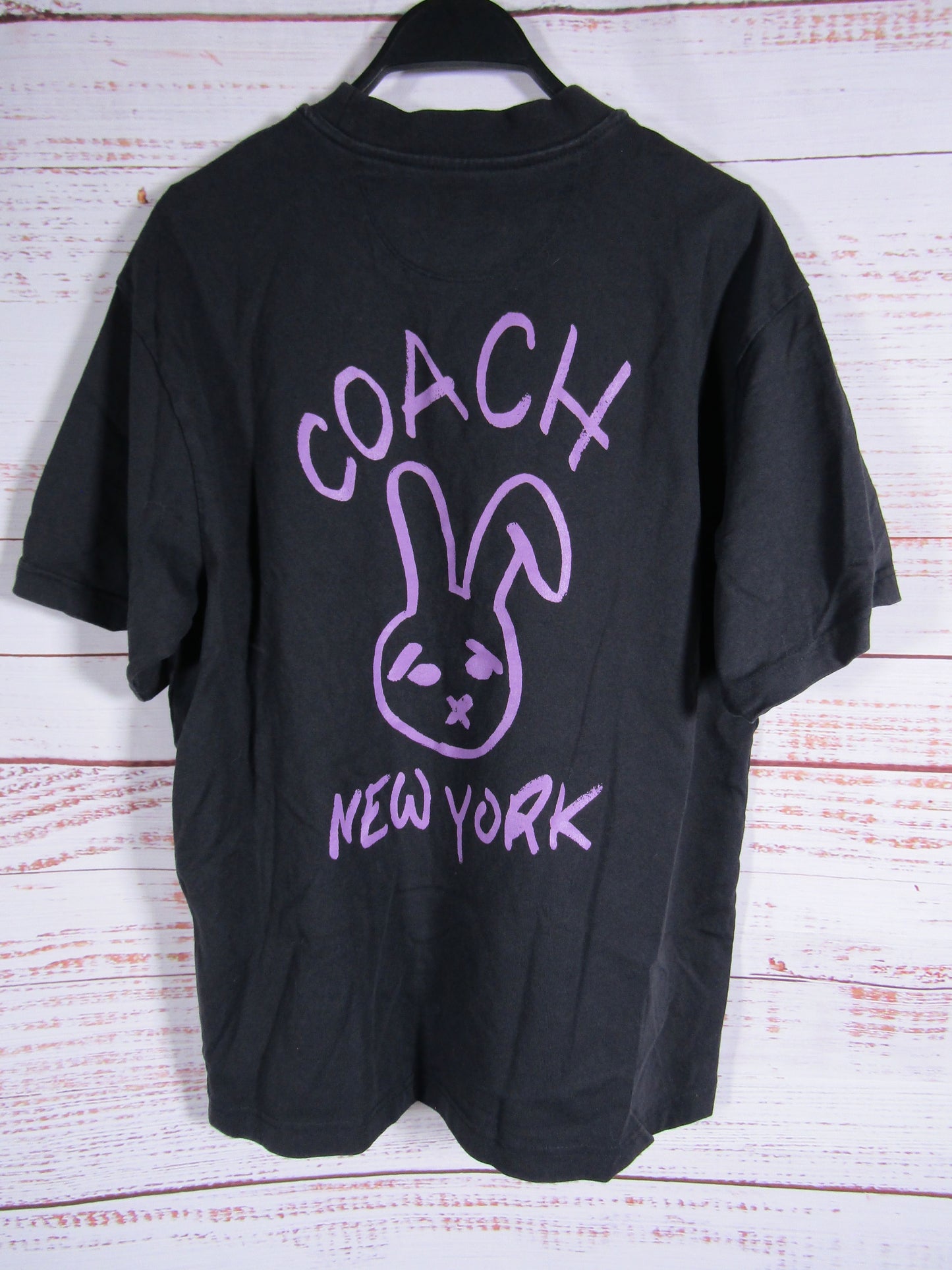 Coach Bunny Skater Women's Distressed Black Bunny Print T-Shirt Size L