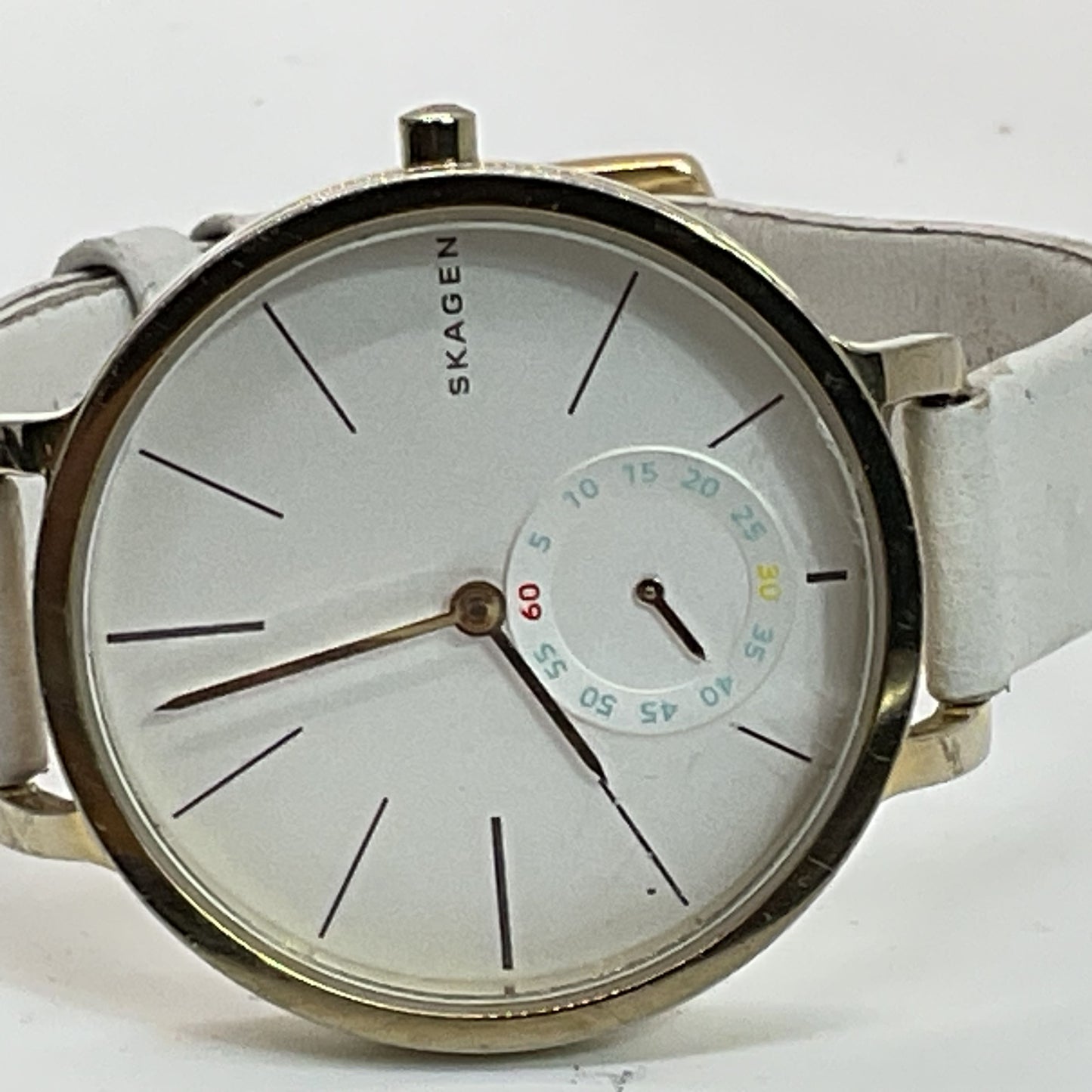 SKAGEN SKW2436 Women's Gold Tone White Dial White Leather Band Watch