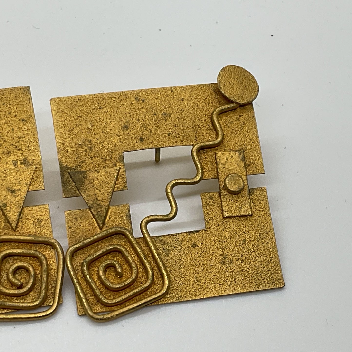Signed VTG. LESLIE Artsy Abstract Sterling/18k Plated 2" Earrings- 12.43g