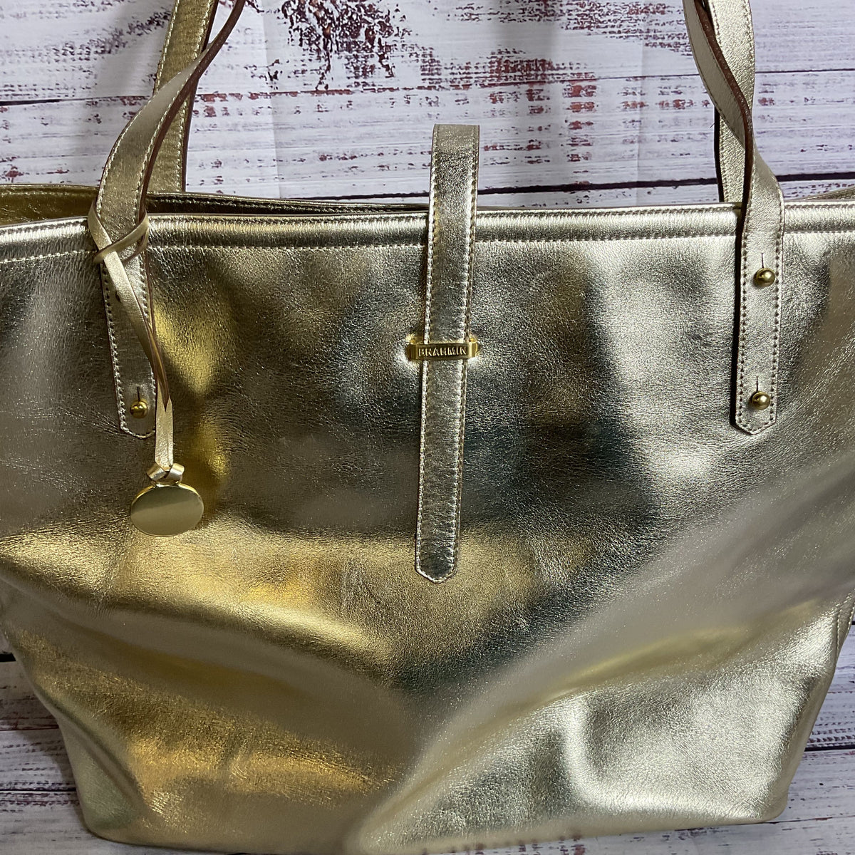BRAHMIN Women's Metallic Gold Leather Tote Bag